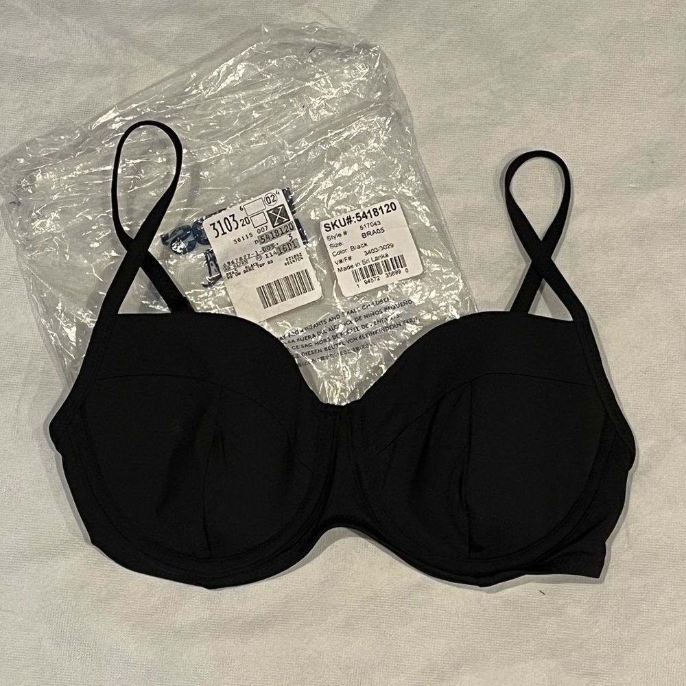 NWOT Women’s LANDS’ END Black Bikini Top Sz 32D/34C
